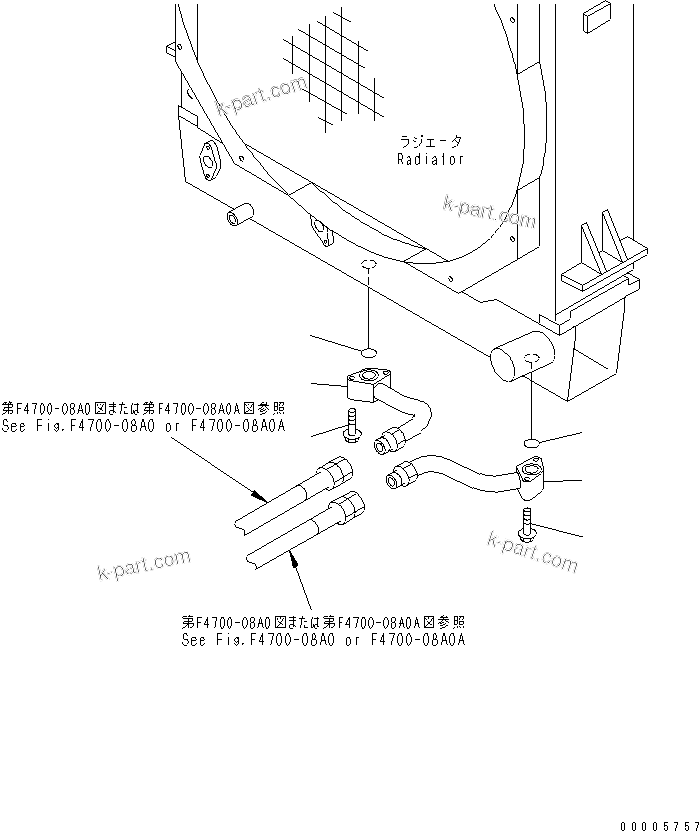 Komatsu parts book diagram for WD500-3 S/N 50001-UP: RADIATOR (TORQUE CONVERTER OIL COOLER PIPING)
