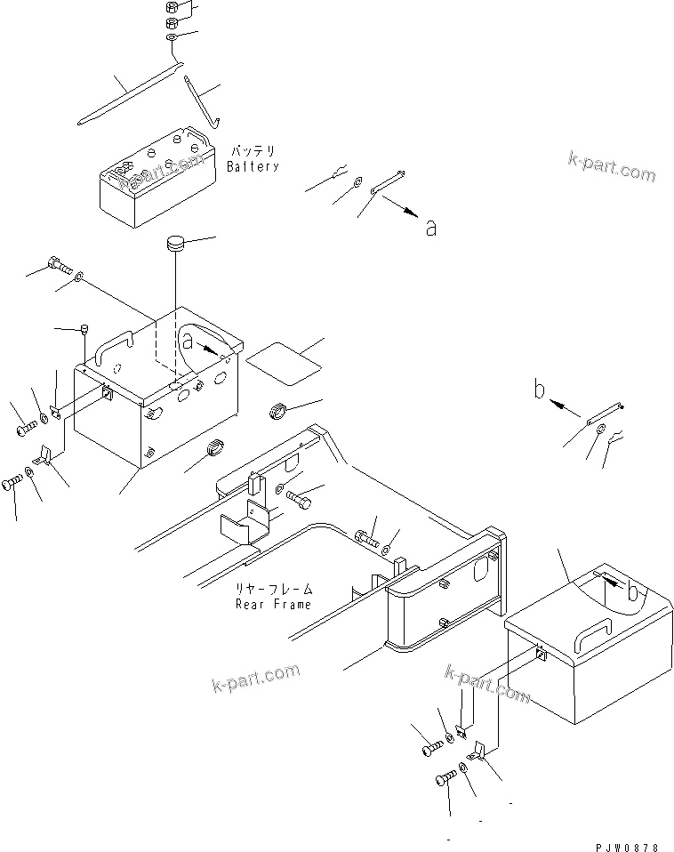 Komatsu parts book diagram for WD500-3 S/N 50001-UP: BATTERY BOX (BOX AND BATTERY MOUNTING)