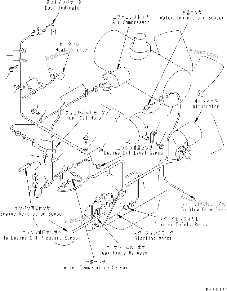 Komatsu parts book diagram for WD500-3 S/N 50001-UP: WIRING HARNESS (ENGINE LINE)