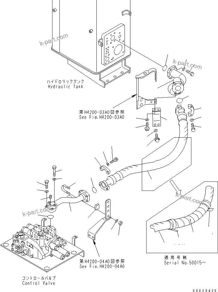 Komatsu parts book diagram for WD500-3 S/N 50001-UP: HYDRAULIC PIPING (DRAIN LINE)