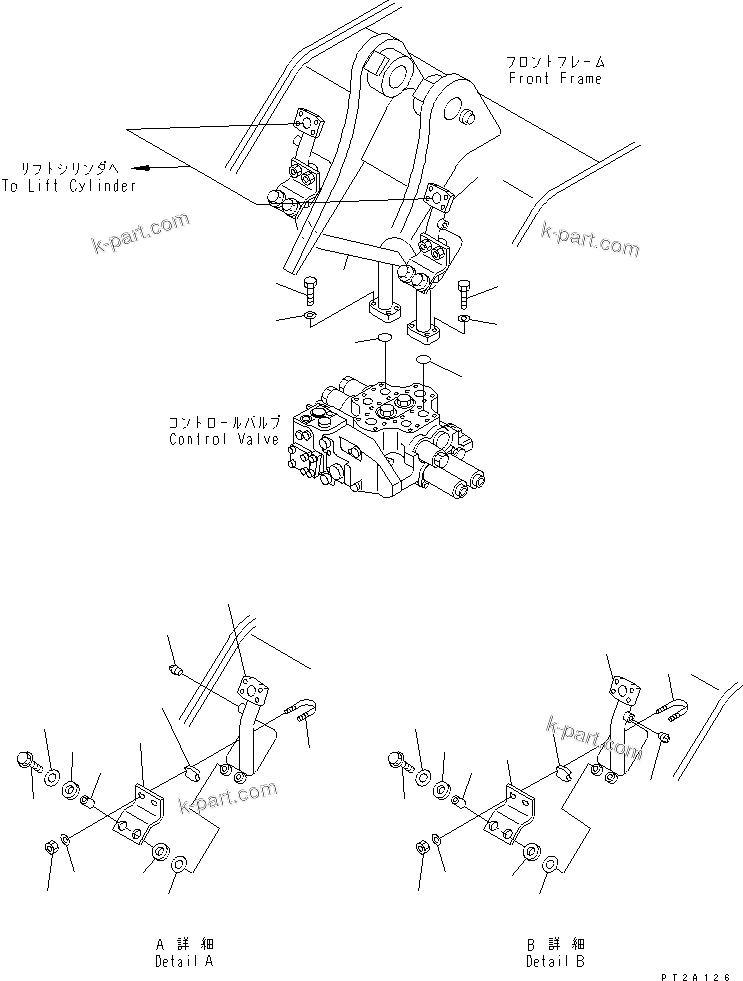 Komatsu parts book diagram for WD500-3 S/N 50001-UP: HYDRAULIC PIPING (LIFT CYLINDER LINE ? 1/2)