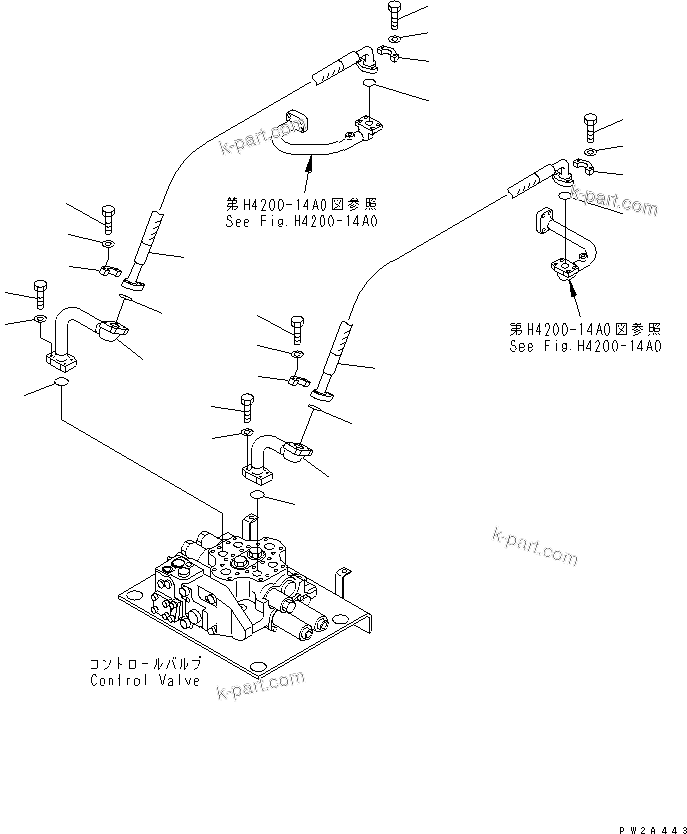 Komatsu parts book diagram for WD500-3 S/N 50001-UP: HYDRAULIC PIPING (TILT CYLINDER LINE ? 1/2)