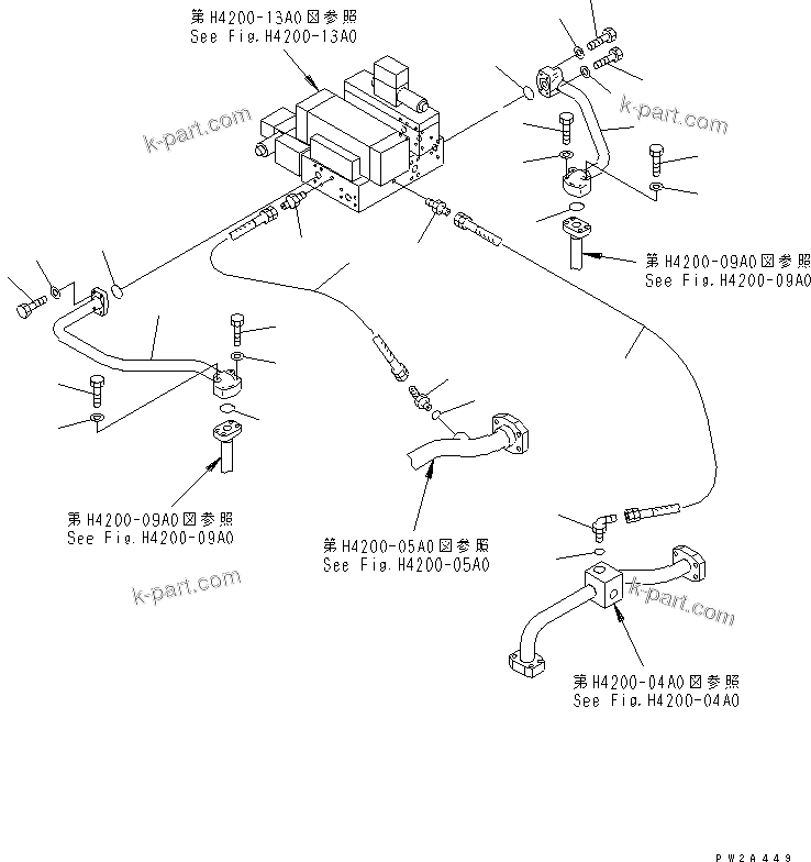 Komatsu parts book diagram for WD500-3 S/N 50001-UP: HYDRAULIC PIPING (DE. CO. VALVE LINE ? 2/2)