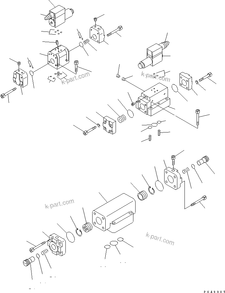 Komatsu parts book diagram for WD500-3 S/N 50001-UP: HYDRAULIC PIPING (SOLENOID AND DE. CO. VALVE ? INNER PARTS 2/2)
