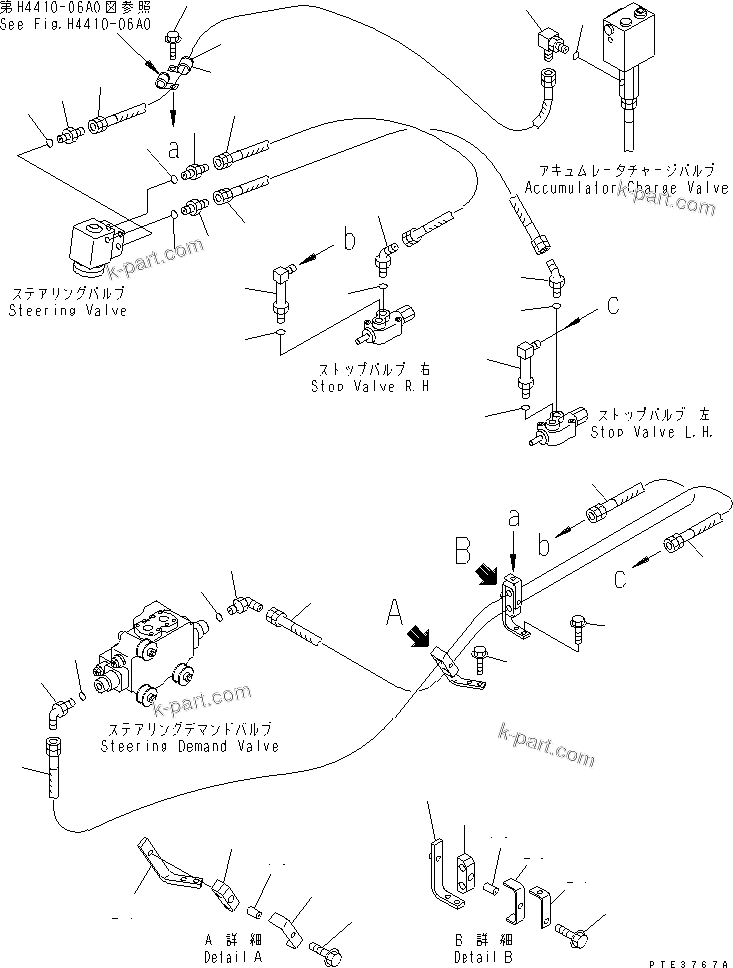 Komatsu parts book diagram for WD500-3 S/N 50001-UP: STEERING HYDRAULIC LINE (PILOT LINE)