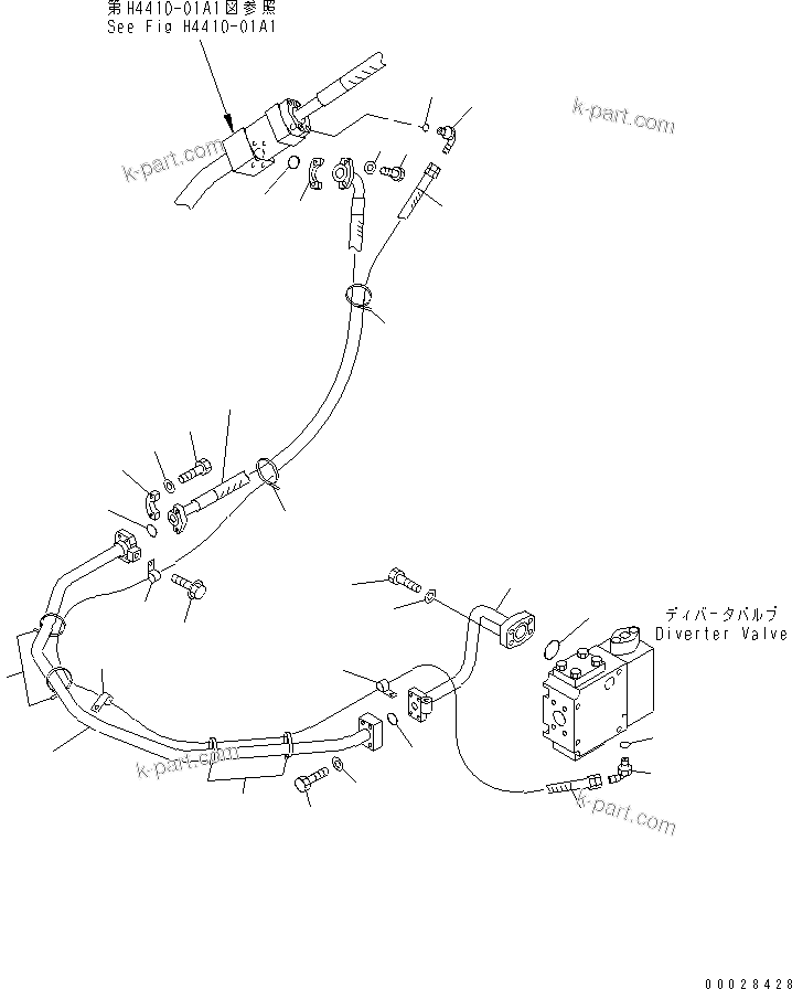 Komatsu parts book diagram for WD500-3 S/N 50001-UP: STEERING HYDRAULIC LINE (PILOT LINE) (WITH EMERGENCY STEERING)