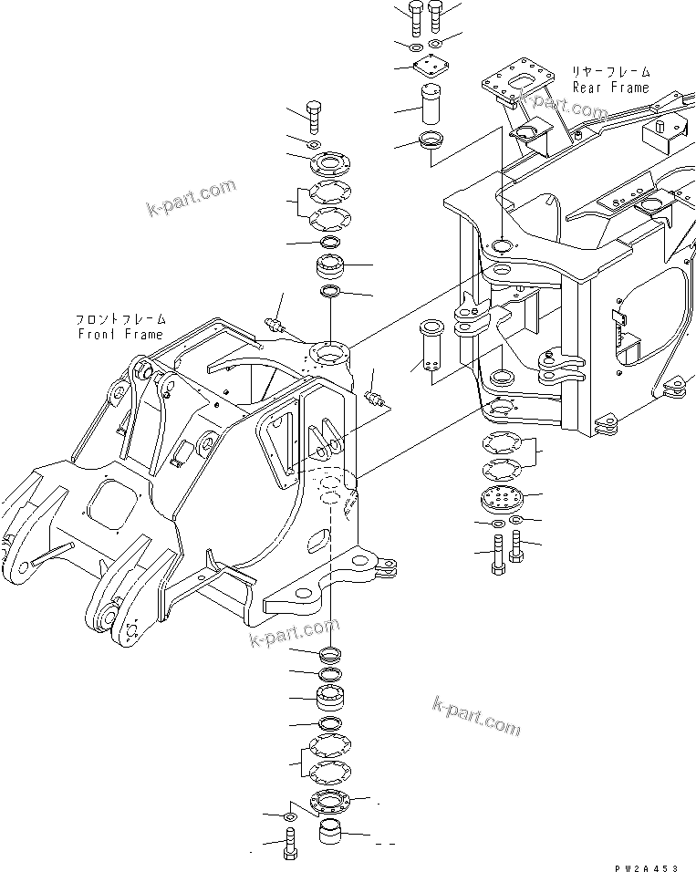Komatsu parts book diagram for WD500-3 S/N 50001-UP: HINGE PIN (FOR FRONT AND REAR FRAME CONNECTING)
