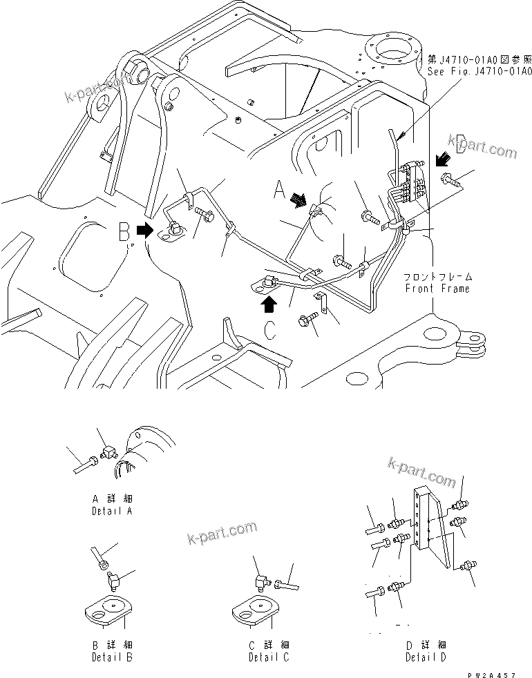 Komatsu parts book diagram for WD500-3 S/N 50001-UP: REMOTE GREASE (STEERING CYLINDER)