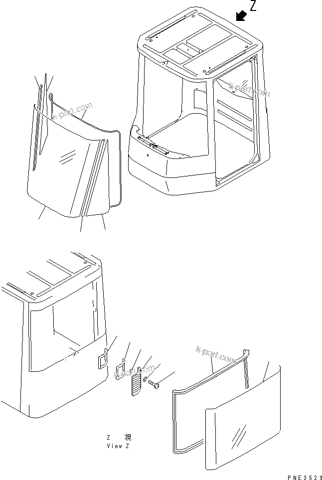 Komatsu parts book diagram for WD500-3 S/N 50001-UP: OPERATOR'S CAB (WINDOW)