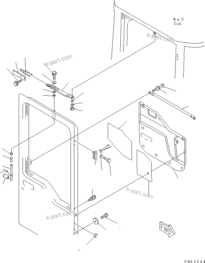 Komatsu parts book diagram for WD500-3 S/N 50001-UP: OPERATOR'S CAB (DOOR RELATED PARTS ? R.H.)
