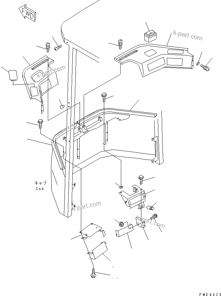 Komatsu parts book diagram for WD500-3 S/N 50001-UP: OPERATOR'S CAB (FRONT INTERIOR TRIM)