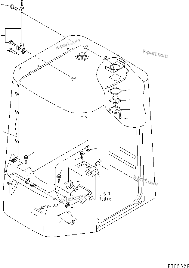 Komatsu parts book diagram for WD500-3 S/N 50001-UP: OPERATOR'S CAB (ANTENNA AND SPEAKER) (WITH RADIO OR CASSETTE)