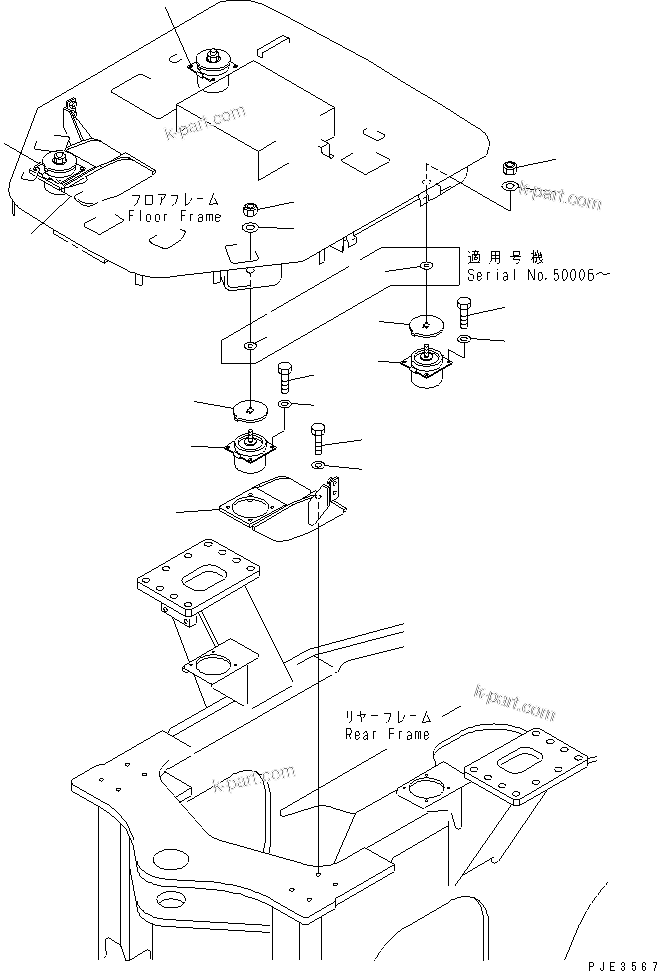 Komatsu parts book diagram for WD500-3 S/N 50001-UP: SUPPORT (FOR FLOOR FRAME)