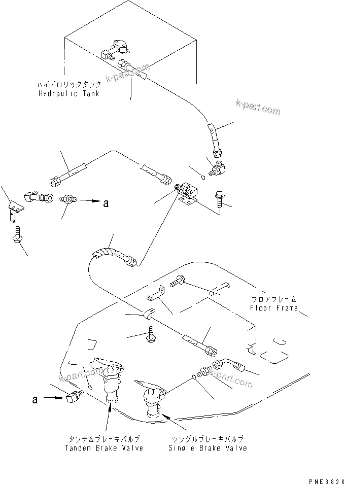 Komatsu parts book diagram for WD500-3 S/N 50001-UP: BRAKE CONTROL (BRAKE VALVE TO HYDRAULIC TANK PIPING)