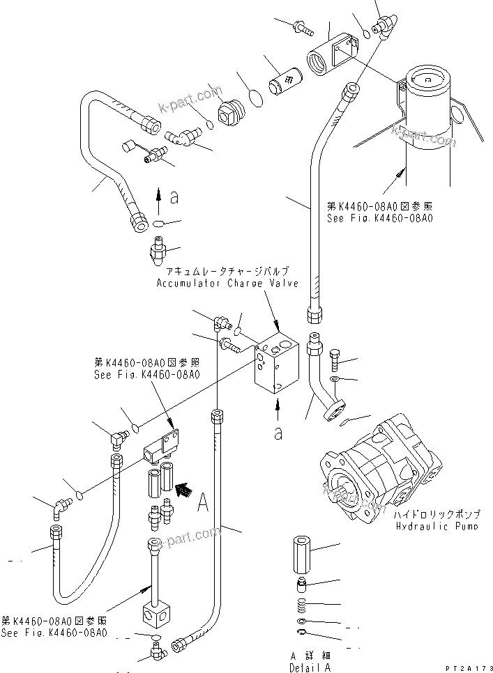 Komatsu parts book diagram for WD500-3 S/N 50001-UP: BRAKE CONTROL (P.P.C. PUMP TO ACCUMULATOR CHARGE VALVE)