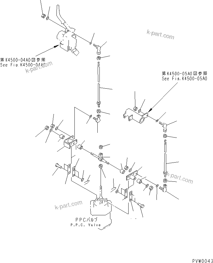 Komatsu parts book diagram for WD500-3 S/N 50001-UP: LOADER CONTROL (WORK EQUIPMENT CONTROL LINKAGE ? L.H.)