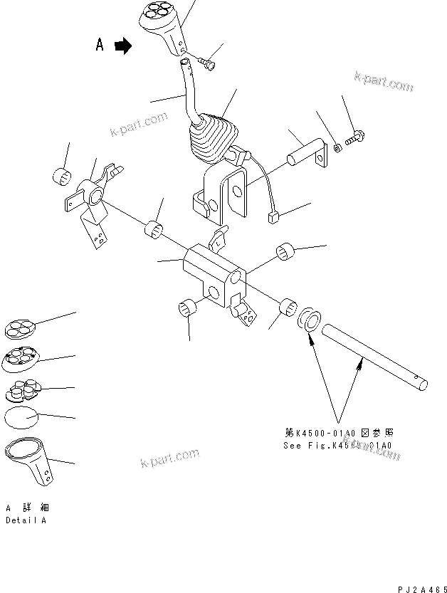 Komatsu parts book diagram for WD500-3 S/N 50001-UP: LOADER CONTROL (WORK EQUIPMENT CONTROL LEVER) (KNOB SIDE)
