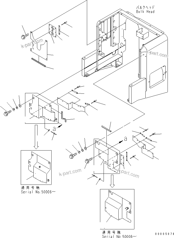 Komatsu parts book diagram for WD500-3 S/N 50001-UP: BULKHEAD (2/2)
