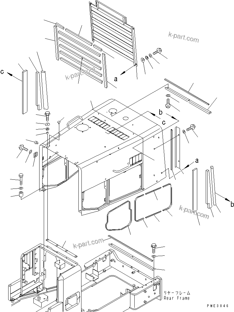 Komatsu parts book diagram for WD500-3 S/N 50001-UP: RADIATOR GUARD AND HOOD (ENGINE HOOD)
