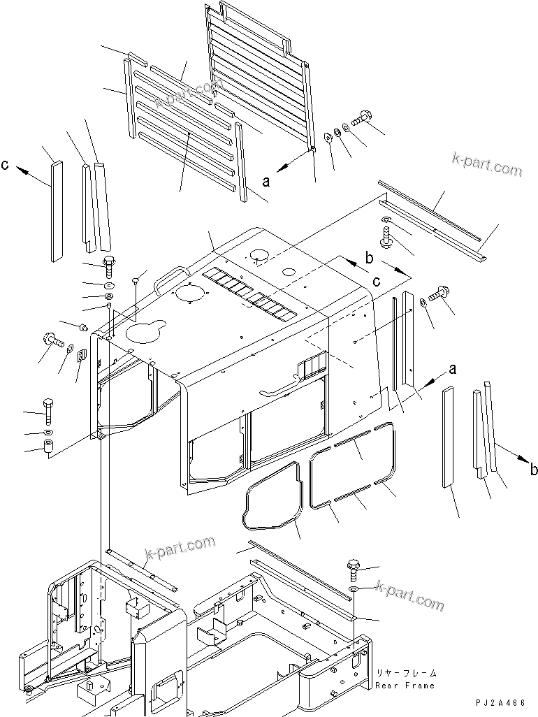 Komatsu parts book diagram for WD500-3 S/N 50001-UP: RADIATOR GUARD AND HOOD (ENGINE HOOD) (WITH AIR INTAKE EXTENSION)