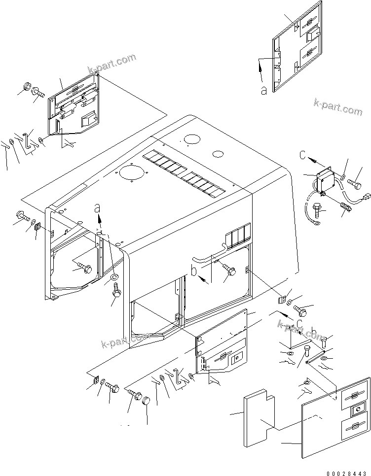 Komatsu parts book diagram for WD500-3 S/N 50001-UP: RADIATOR GUARD AND HOOD (ENGINE SIDE COVER) (-30 DEG. SPEC.)
