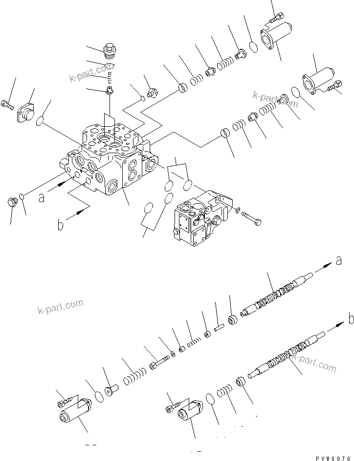 Komatsu parts book diagram for WD500-3 S/N 50001-UP: CONTROL VALVE (2-SPOOL) (1/3)