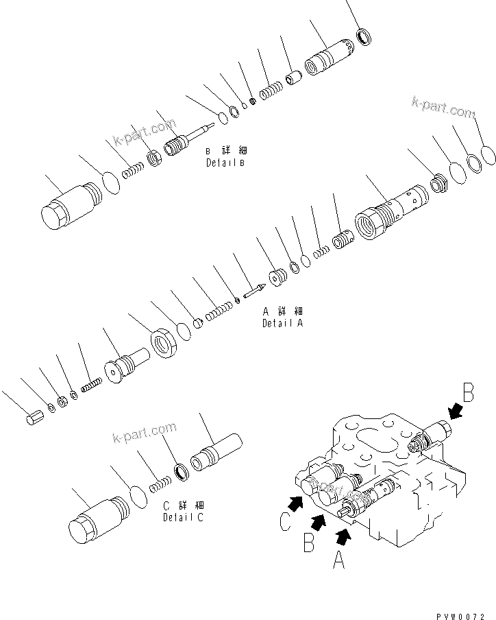 Komatsu parts book diagram for WD500-3 S/N 50001-UP: CONTROL VALVE (2-SPOOL) (3/3)