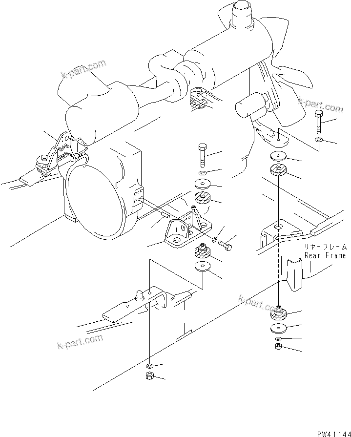 Komatsu parts book diagram for WD600-1 S/N 10001-UP: ENGINE MOUNTING PARTS