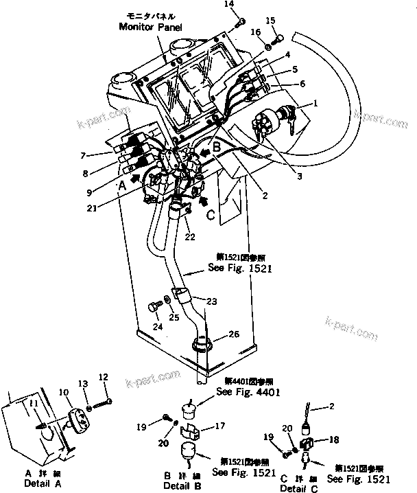 Komatsu parts book diagram for WD600-1 S/N 10001-UP: INSTRUMENT PANEL