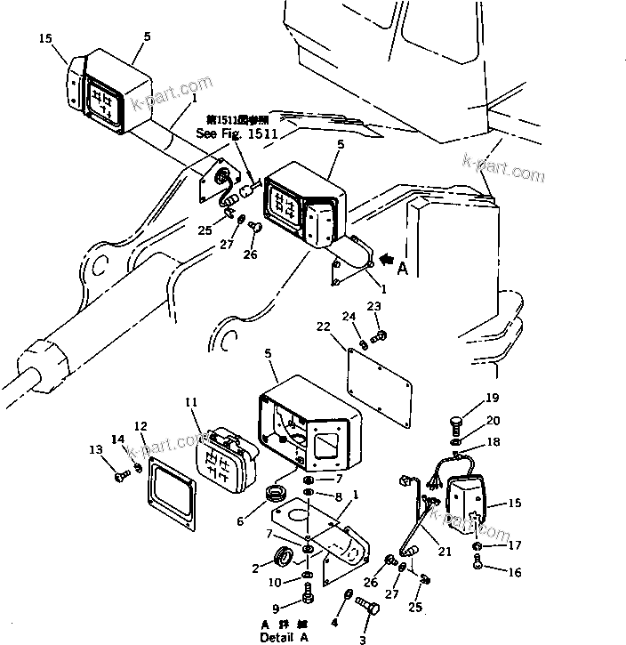 Komatsu parts book diagram for WD600-1 S/N 10001-UP: ELECTRICAL SYSTEM (FRONT LAMP)