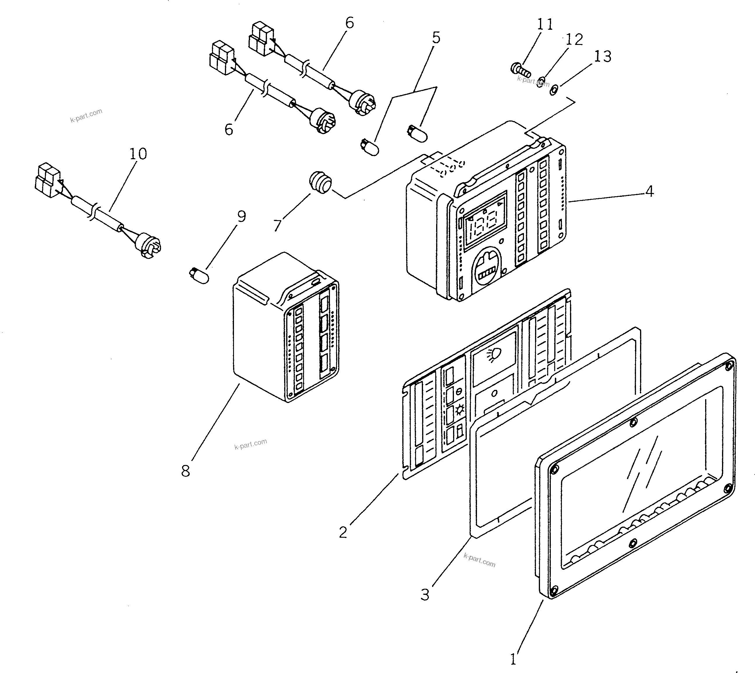 Komatsu parts book diagram for WD600-1 S/N 10001-UP: MONITOR PANEL