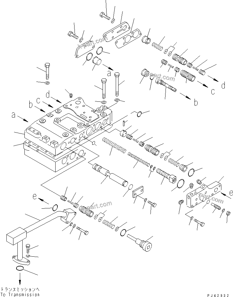 Komatsu parts book diagram for WD600-1 S/N 10001-UP: TRANSMISSION CONTROL VALVE (1/4)