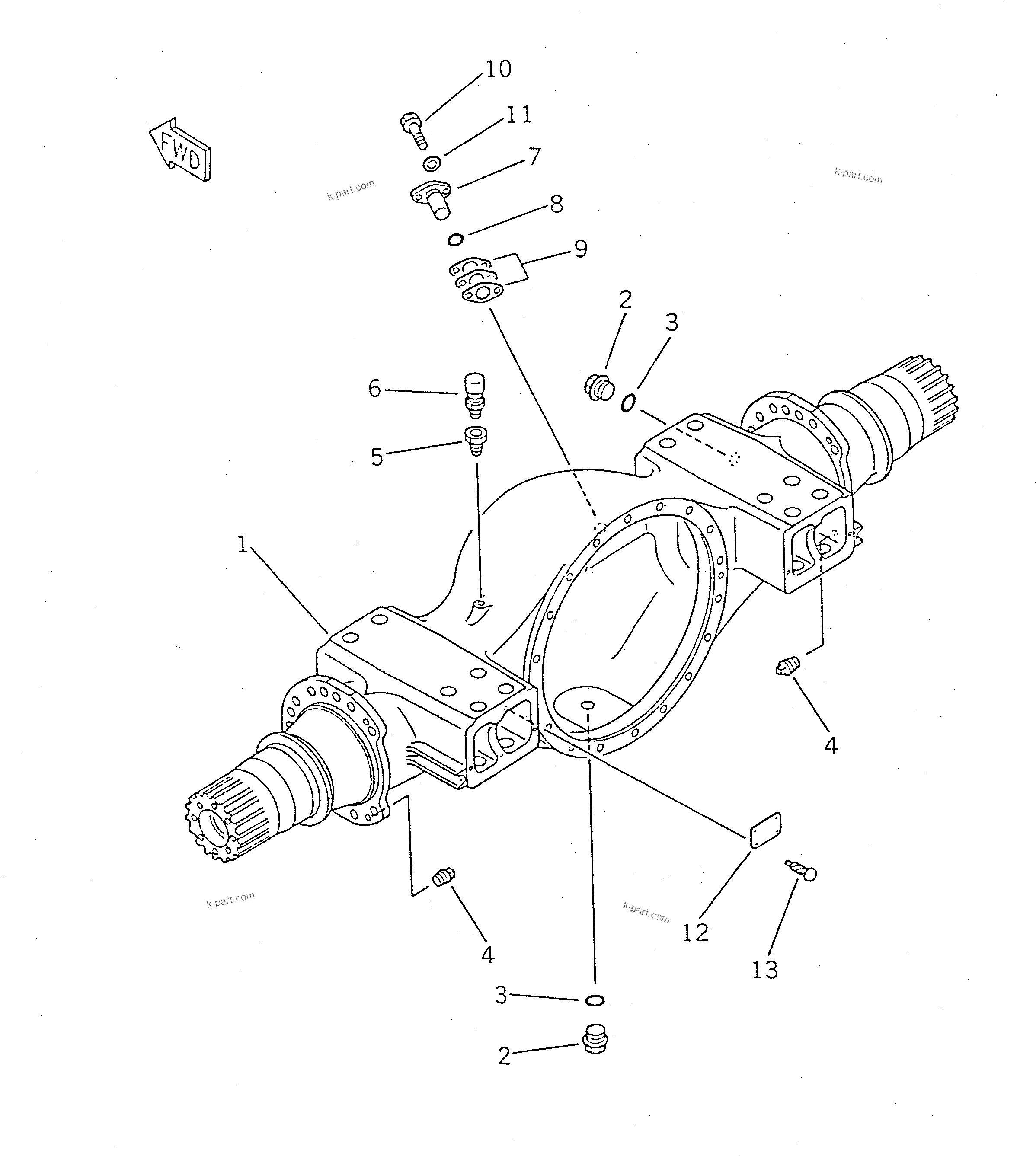Komatsu parts book diagram for WD600-1 S/N 10001-UP: FRONT AXLE HOUSING