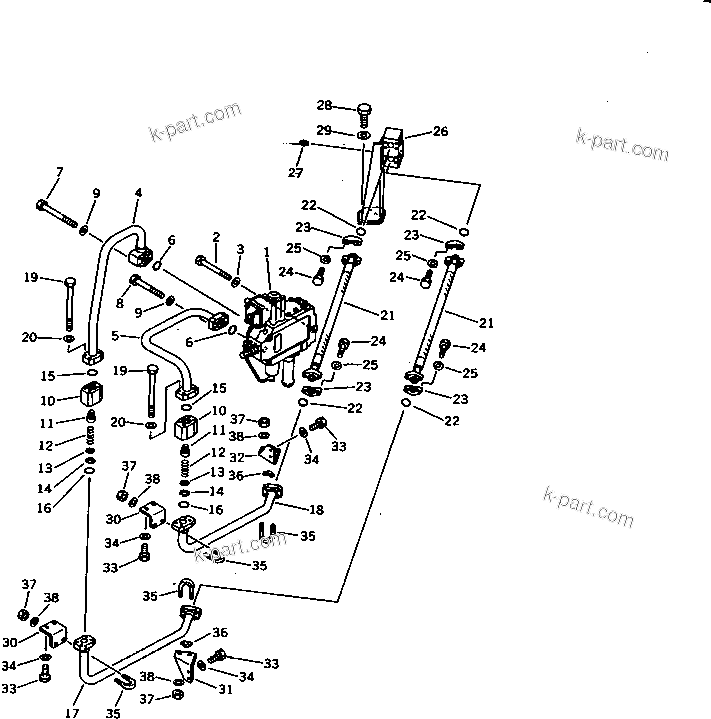 Komatsu parts book diagram for WD600-1 S/N 10001-UP: STEERING OIL PIPING (VALVE LINE)