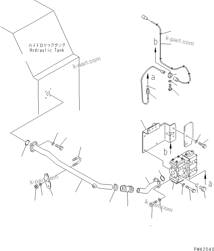 Komatsu parts book diagram for WD600-1 S/N 10001-UP: EMERGENCY STEERING PIPING (HYDRAULIC TANK TO DIVERTER VALVE)
