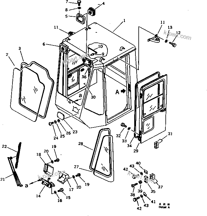 Komatsu parts book diagram for WD600-1 S/N 10001-UP: OPERATOR'S CAB (2/7) (FRONT)