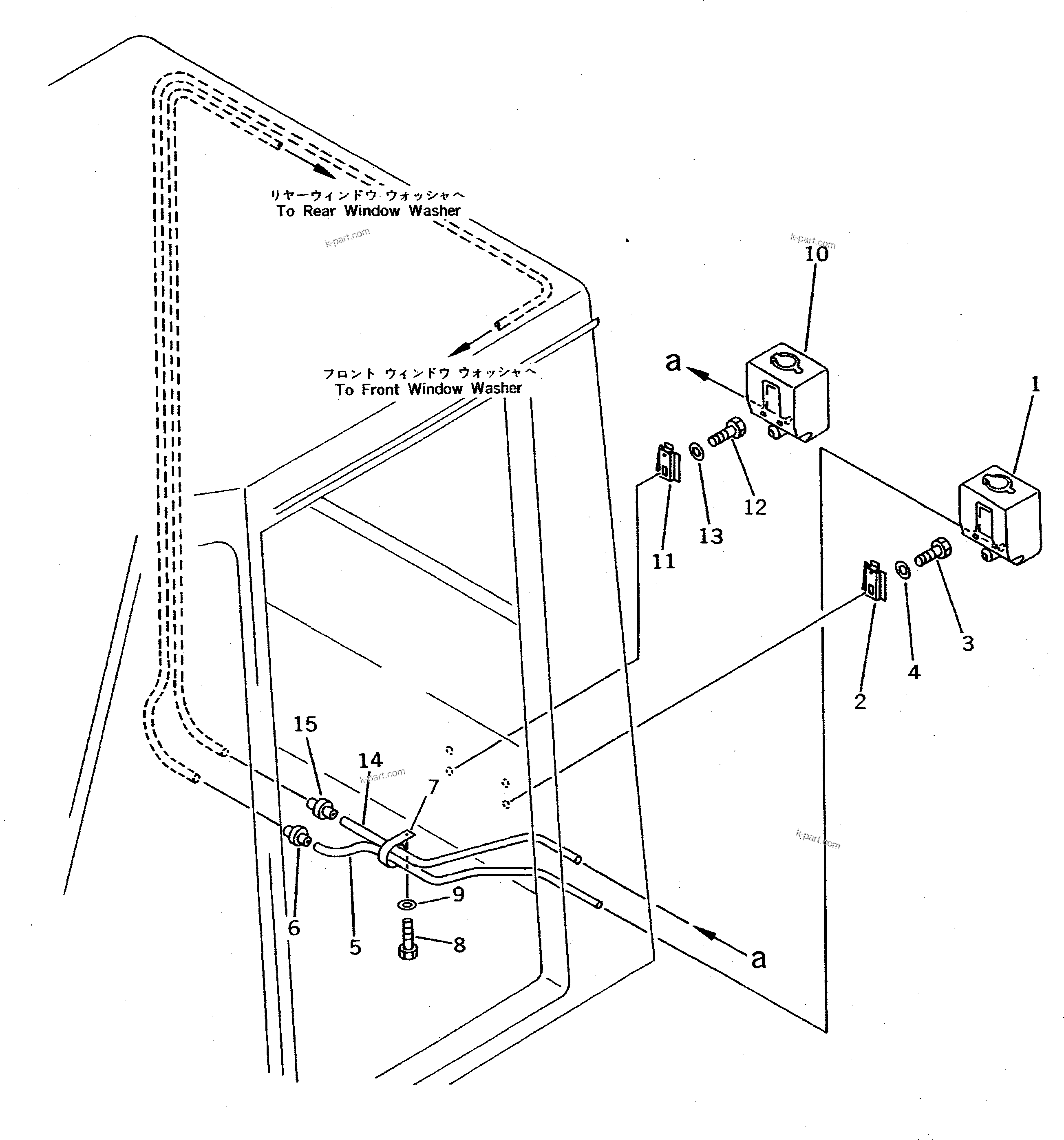 Komatsu parts book diagram for WD600-1 S/N 10001-UP: WINDOW WASHER