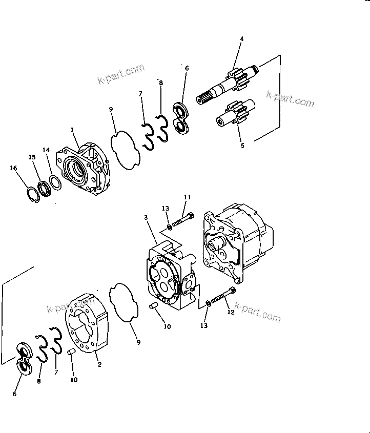 Komatsu parts book diagram for WD600-1 S/N 10001-UP: HYDRAULIC PUMP (1/2) (STEERING)