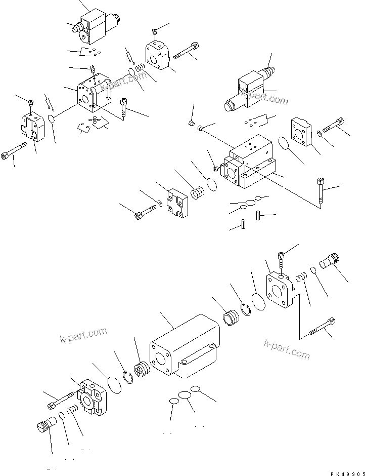 Komatsu parts book diagram for WD600-1 S/N 10001-UP: SOLENOID AND DE.CO. VALVE (2/2)