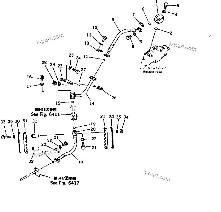 Komatsu parts book diagram for WD600-1 S/N 10001-UP: HYDRAULIC PIPING (DELIVERY LINE) (2/2)