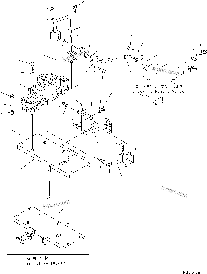 Komatsu parts book diagram for WD600-1 S/N 10001-UP: HYDRAULIC PIPING (DEMAND VALVE TO CONTROL VALVE)