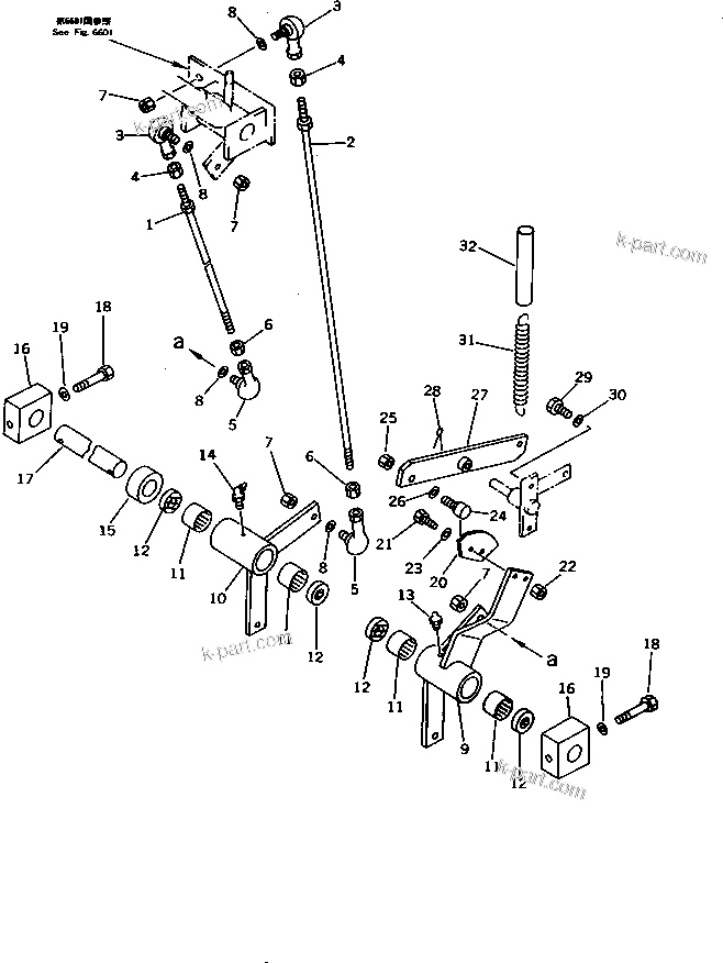 Komatsu parts book diagram for WD600-1 S/N 10001-UP: WORK EQUIPMENT CONTROL LINKAGE (1/2)