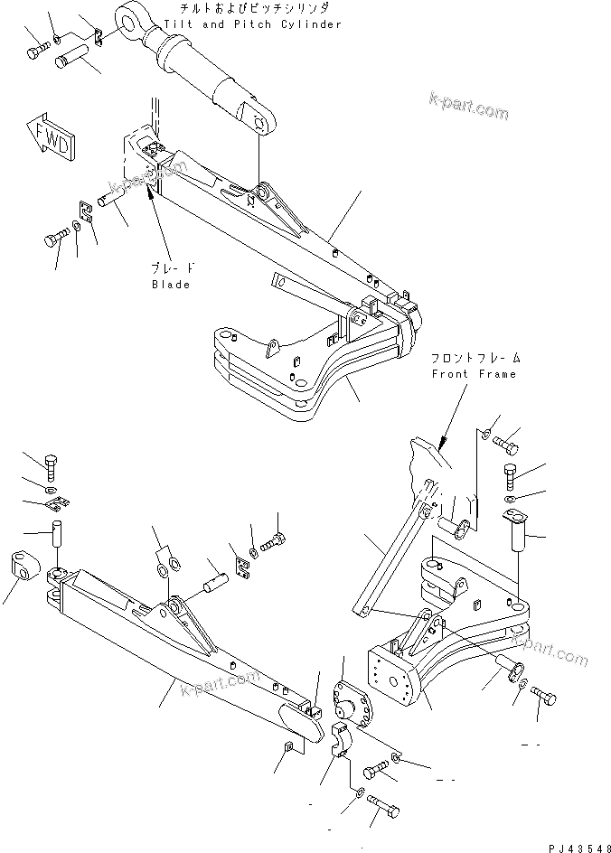 Komatsu parts book diagram for WD600-1 S/N 10001-UP: DOZER FRAME AND TRUNNION(#10001-10161)