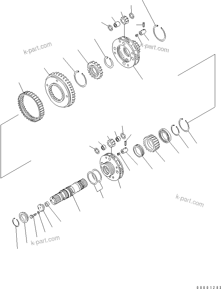 Komatsu parts book diagram for WD600-3 S/N 50001-UP: TRANSMISSION (4/5) (BARE) (4/4) (CARRIER) (3/3)