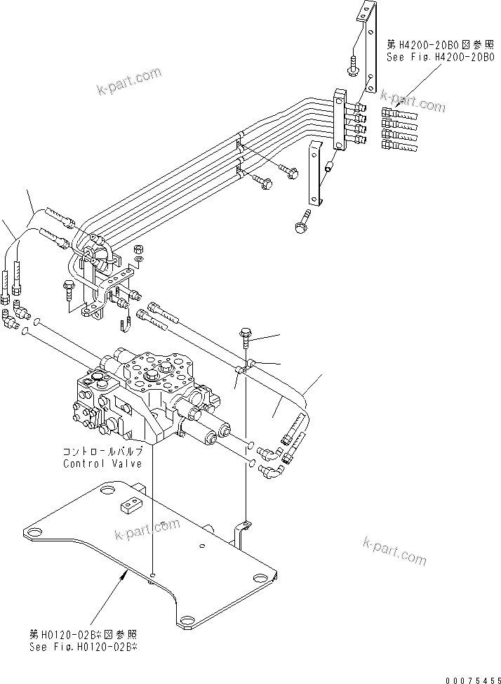 Komatsu parts book diagram for WD600-3 S/N 50001-UP: HYDRAULIC MAIN VALVE (P.P.C. VALVE TO CONTROL VALVE)(#50093-)