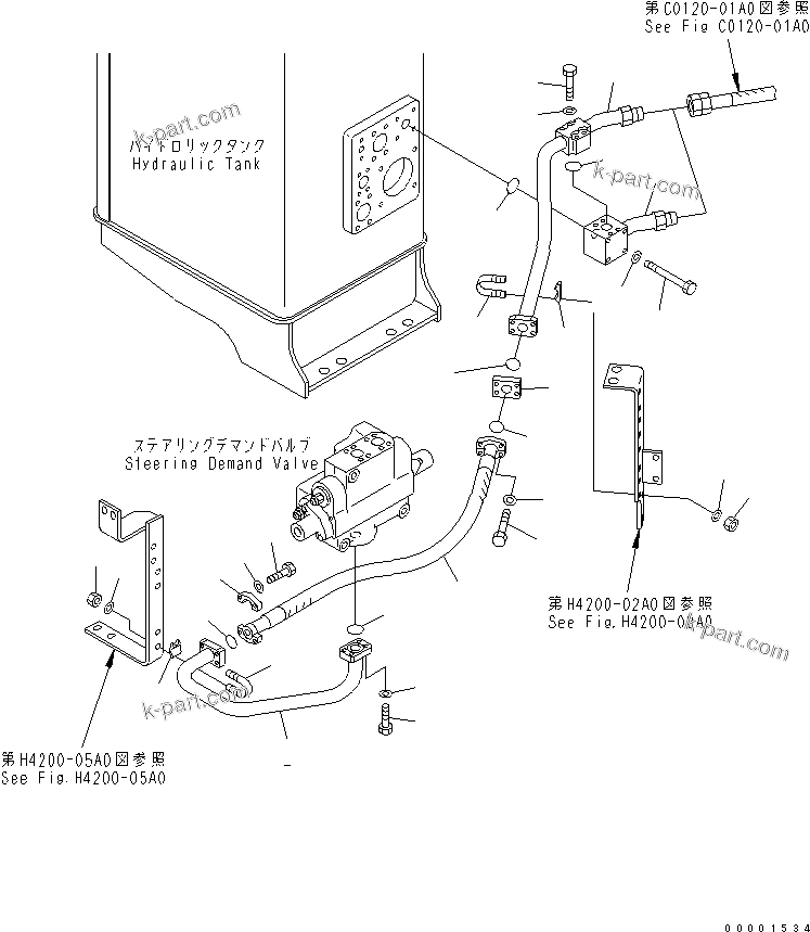 Komatsu parts book diagram for WD600-3 S/N 50001-UP: HYDRAULIC LINE (COOLING LINE FOR STEERING DEMAND VALVE)(#50001-50092)