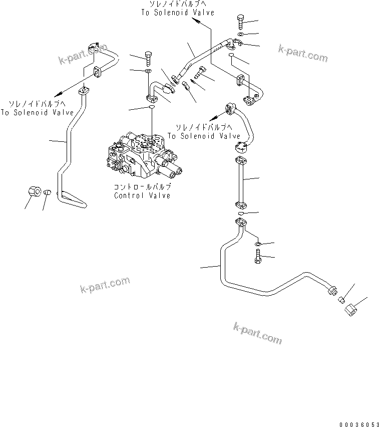 Komatsu parts book diagram for WD600-3 S/N 50001-UP: HYDRAULIC LINE (TILT CYLINDER HEAD LINE)(#50003-50092)