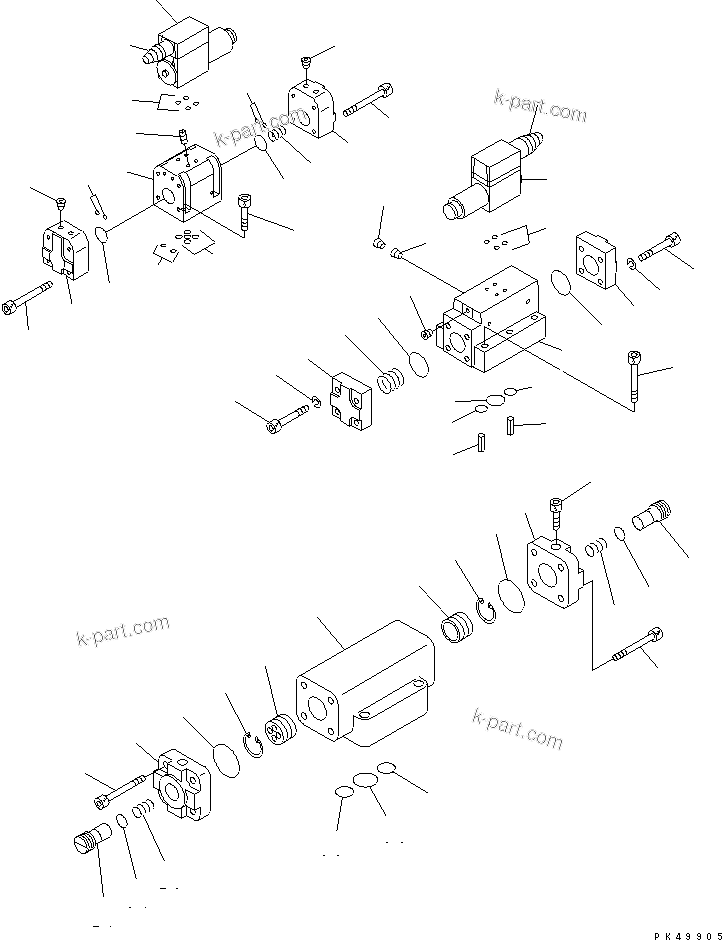 Komatsu parts book diagram for WD600-3 S/N 50001-UP: HYDRAULIC LINE (SOLENOID AND DE.CO. VALVE INNER PARTS ? 2/2)(#50093-)