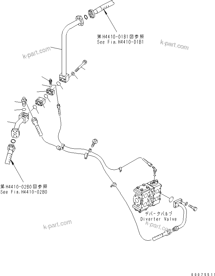 Komatsu parts book diagram for WD600-3 S/N 50001-UP: EMERGENCY STEERING PIPING (PILOT LINE)(#50093-)