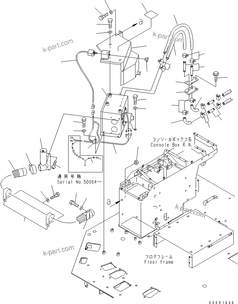 Komatsu parts book diagram for WD600-3 S/N 50001-UP: FLOOR SUB (ADDITIONAL HEATER)(#50050-50085)